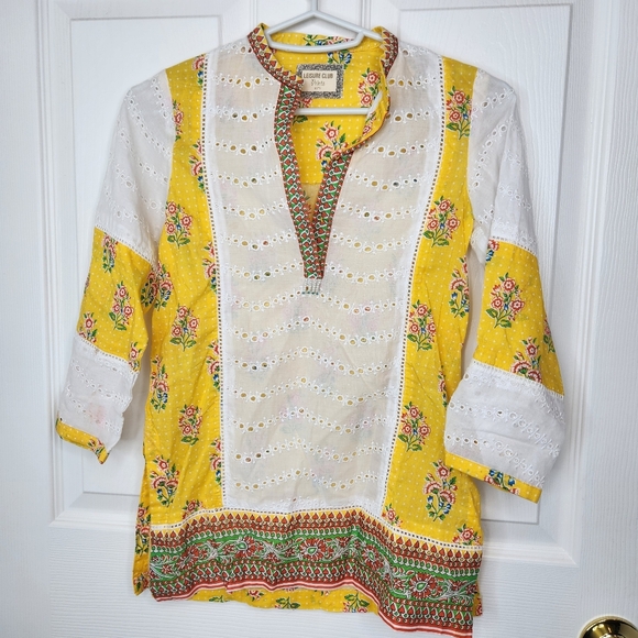leisure club prints Other - Leisure Club Prints Yellow Floral White Eyelet Tunic Dress Size 6-7